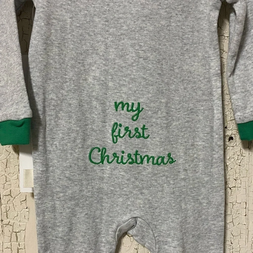My First Christmas organic embroidered full zip onesie